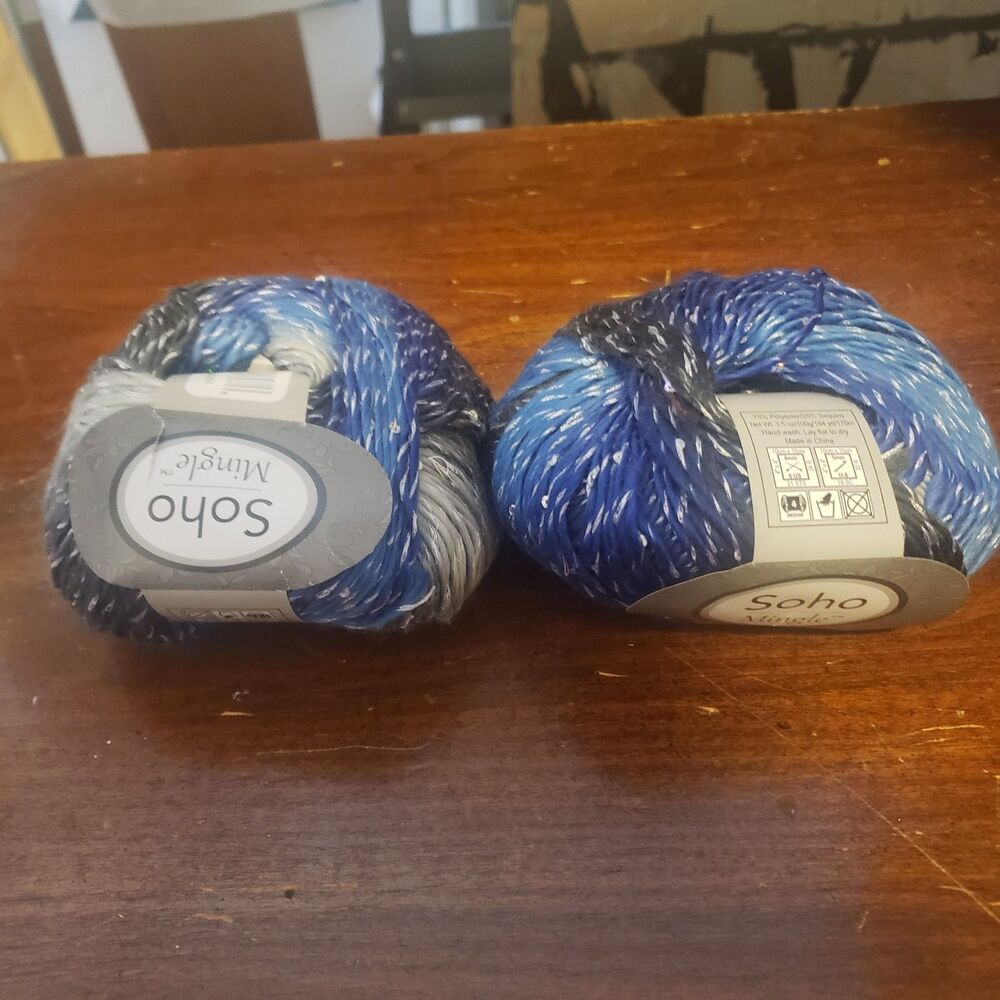 NEW SOHO Mingle yarn variegated yarn-blues different w sequins 2 skeins